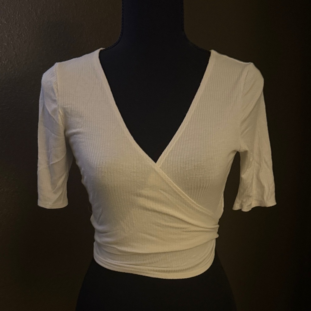 Forever 21 Cream Wrap Crop Top